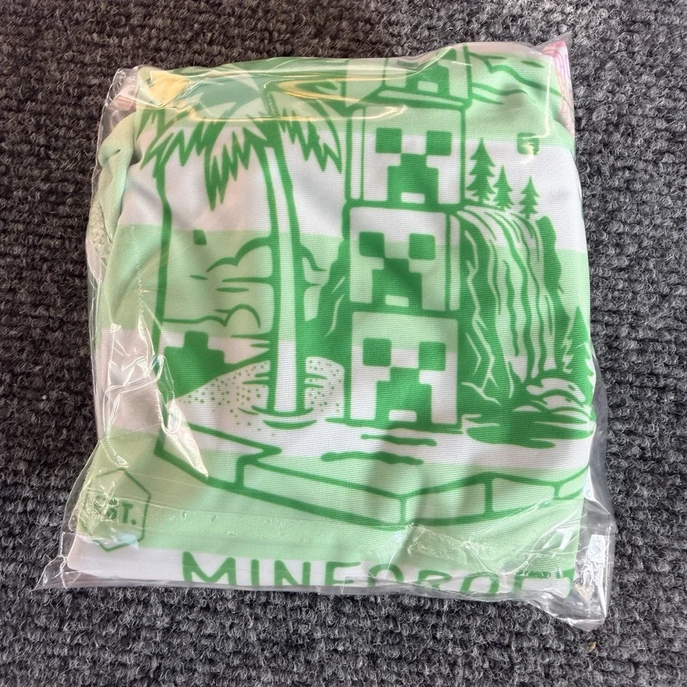 NWT Minecraft Girls One Piece Swimsuit Bathing Suit Stripes UPF 50+ Green M 7/8